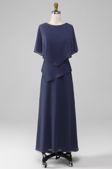 Granatowa Szyfon Sukienki Dla Mamy Pana Młodego